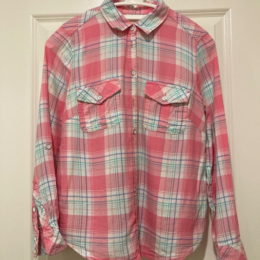 Pink plaid button-up